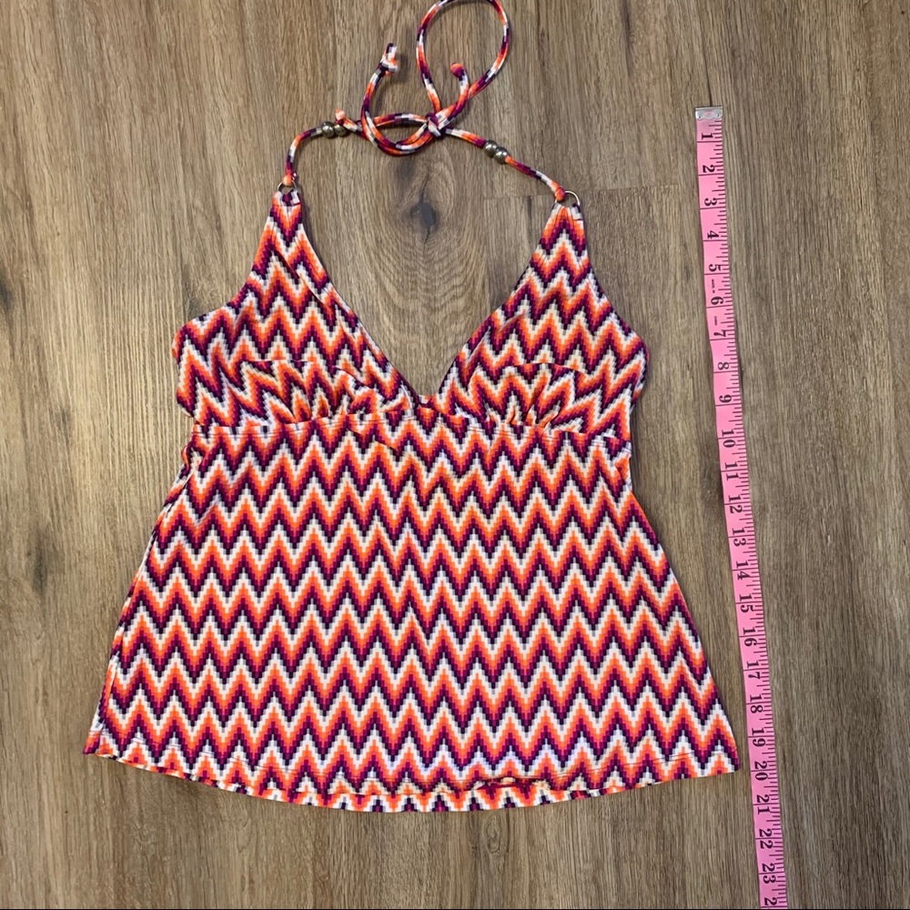 Converse Coral & Purple Chevron Print Swim Top | M